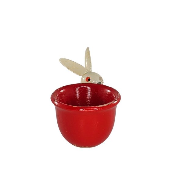 Vintage Veb Holzwaren Germany Wooden Egg Cup Bunny Rabbit - Picture 5 of 10